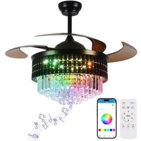 2024 New 48" Crystal Ceiling Fan with Lights and Speaker,Ceiling Fans with Remote Control Bluetooth,RGB Fandelier Chandelier Fan (Color: Matte Black)