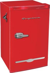 FRIGIDAIRE EFR376-BLACK 3.2 Cu Ft Black Retro Bar Fridge with Side Bottle Opener (Color: Red)